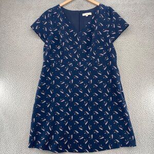 LOFT Dress Womens 18 Plus Navy Floral Pattern A Line V Neck Short Sleeves Mini